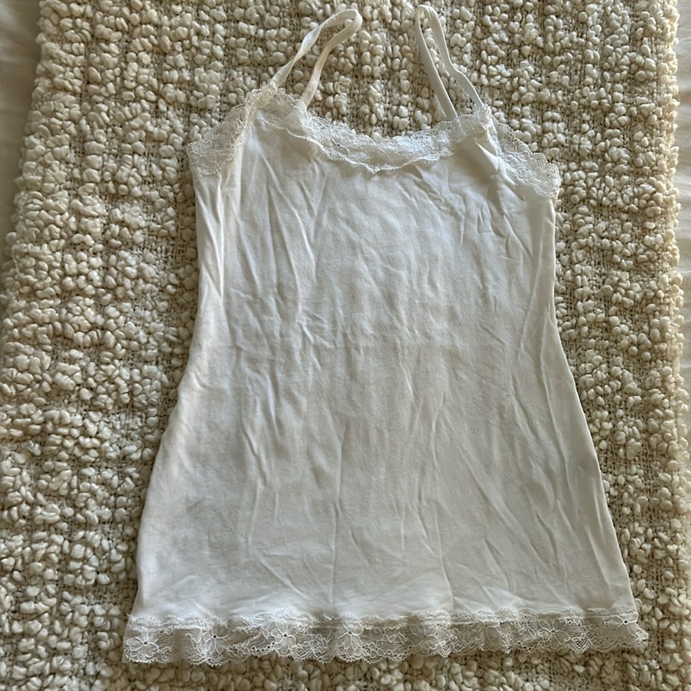 White cotton tank top with lace detail